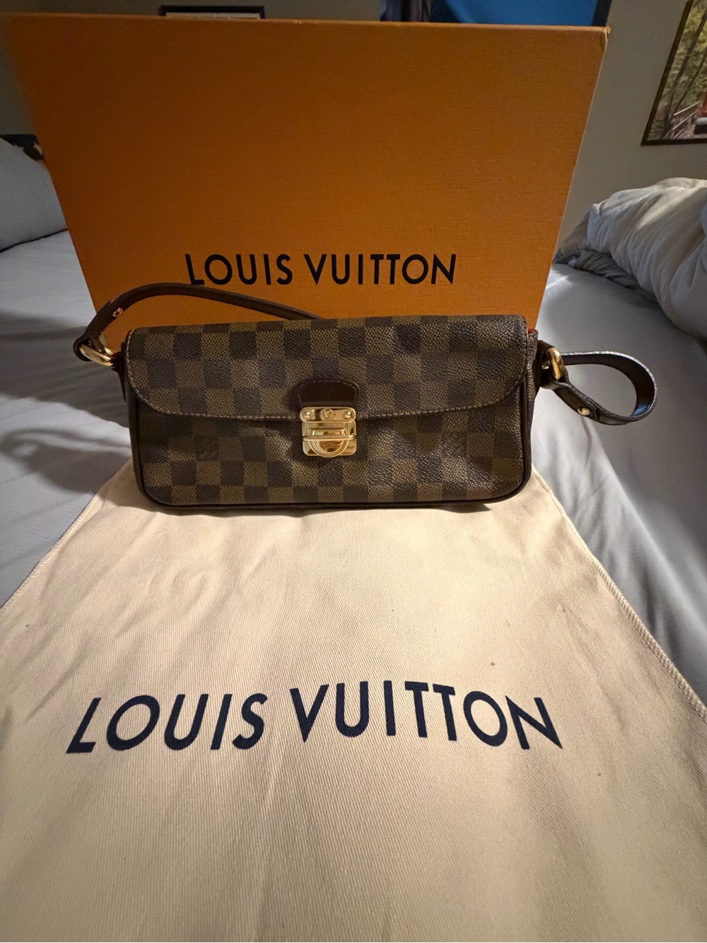 Authentic Louis Vuitton Rovello PM Damier Ebene in Brown with Gold Hardware